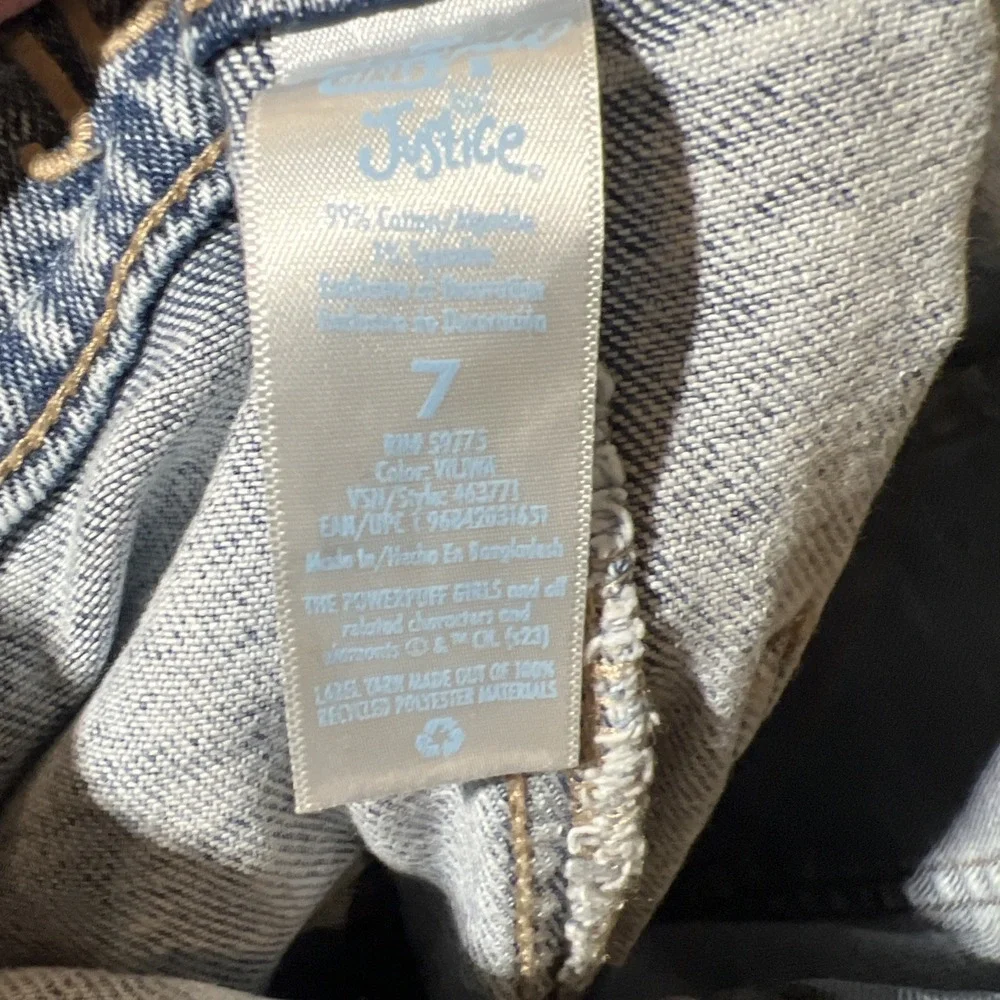 The Powerpuff Girls Justice Jeans Girls Sz 7 Easy Fit Acid‎ Wash Mom Cargo EUC